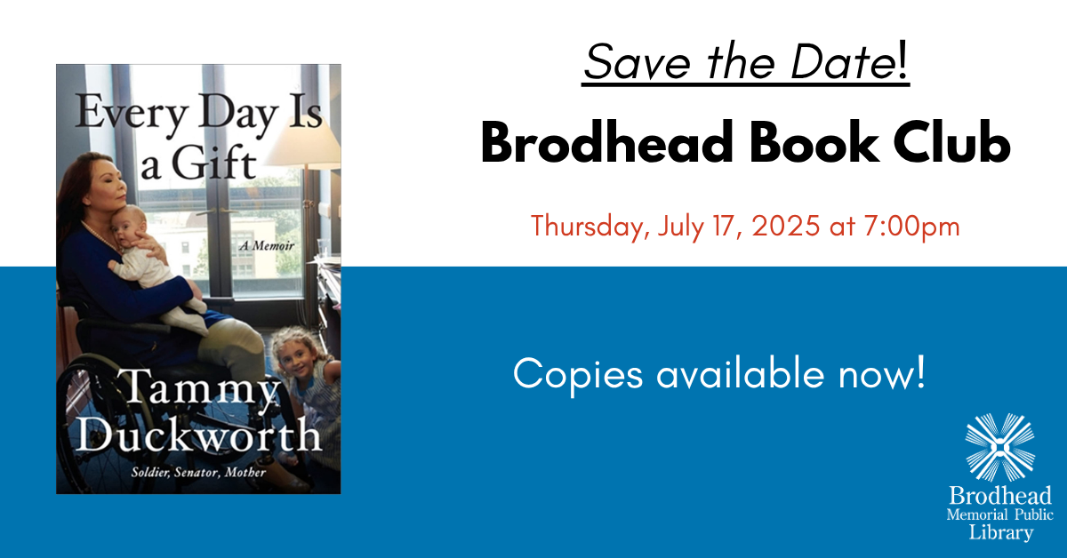 brodhead book club everyday is a gift thiesday july 27 at 7pm