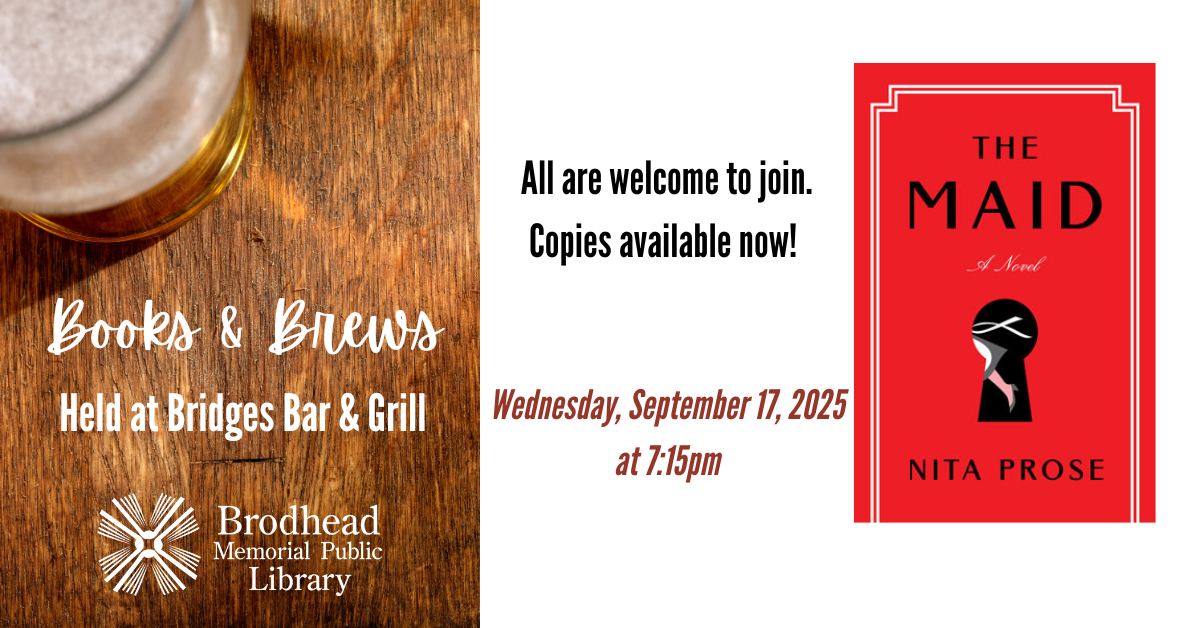 Books & Brews: Wednesday, September 17 at 7:15pm. The Maid by Nita Prose