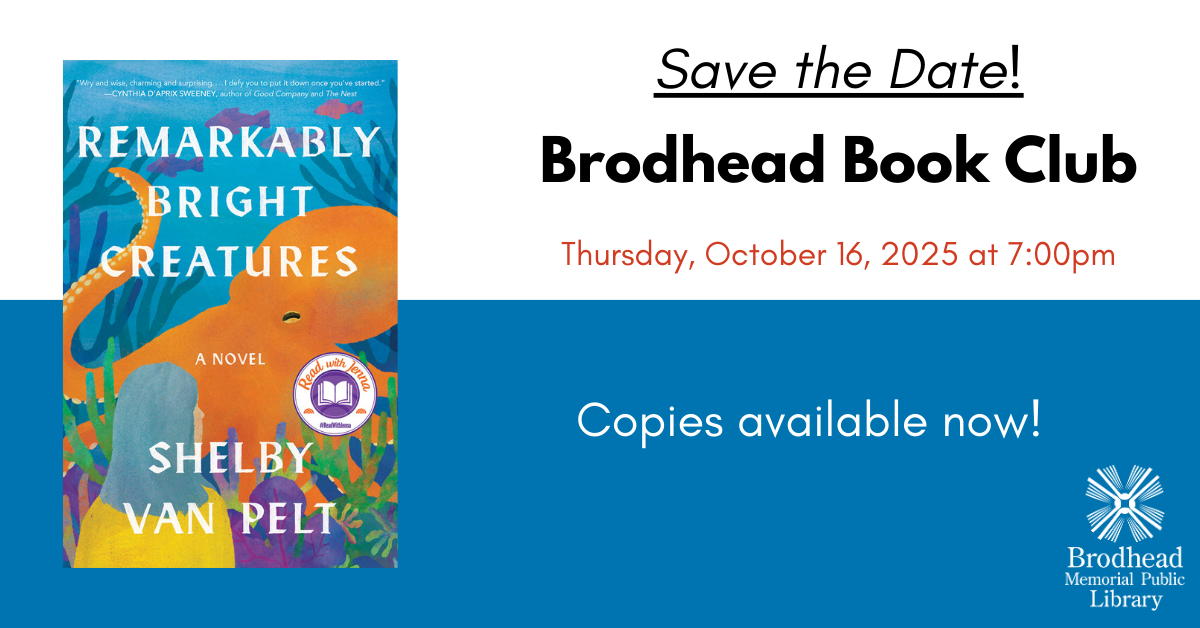 Brodhead Book Club, remarkably bright creatures by shelby van pelt