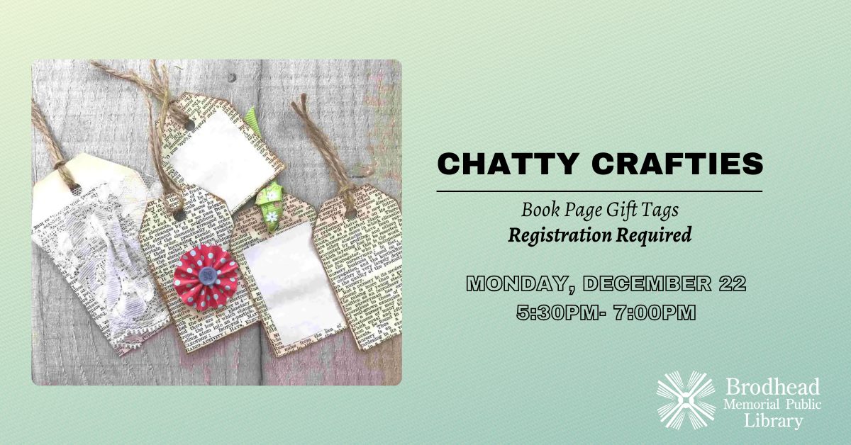 Chatty Crafties: Monday, December 22 at 5pm. Book Page Gift Tags. Registration Required